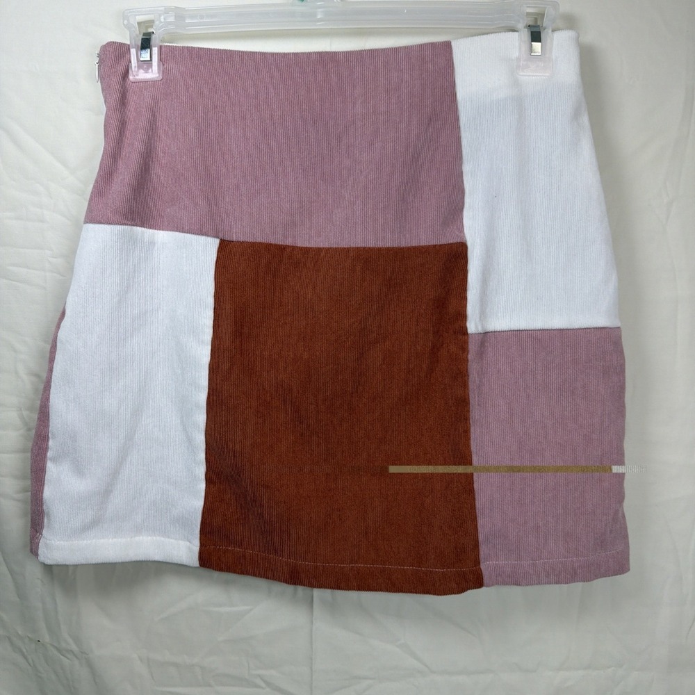 SHEIN Color Block Mini Skirt Pink White Brown Women's Size Large